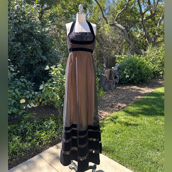 Badgley Mischka Dresses & Skirts - Bagdley Mischka exquisite beaded tulle and velvet overlay halter dress - size 2